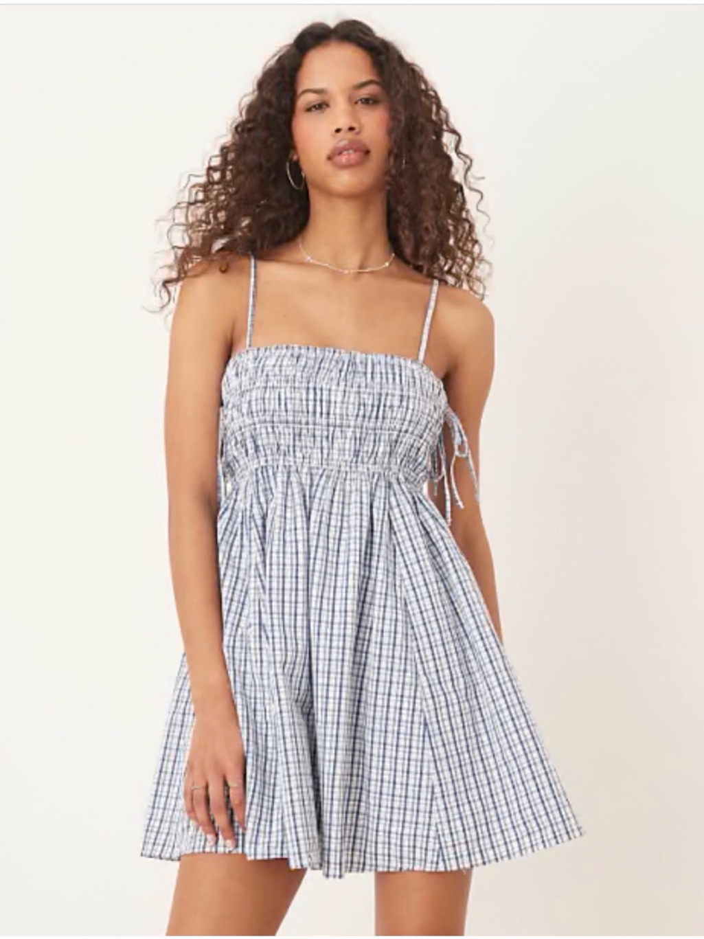 Abercrombie & Fitch Blue And White Plaid Smocked Mini Dress